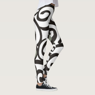 Spirals Pattern Black & White + your backgr. colou Leggings
