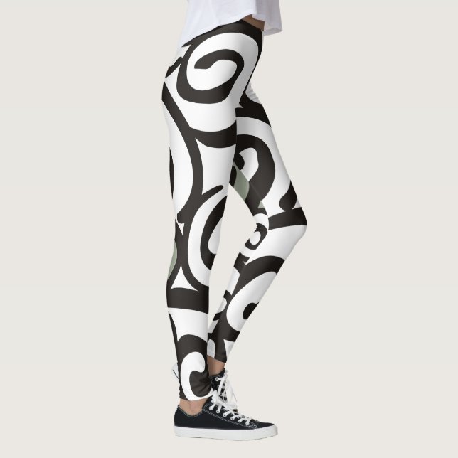 Spirals Pattern Black & White + your backgr. colou Leggings (Right)
