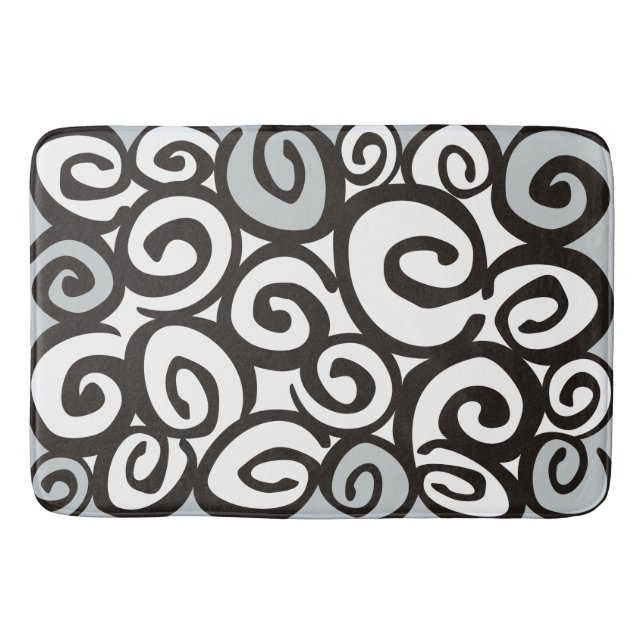 Spirals Pattern Black & White + your ideas Bath Mat (Front)