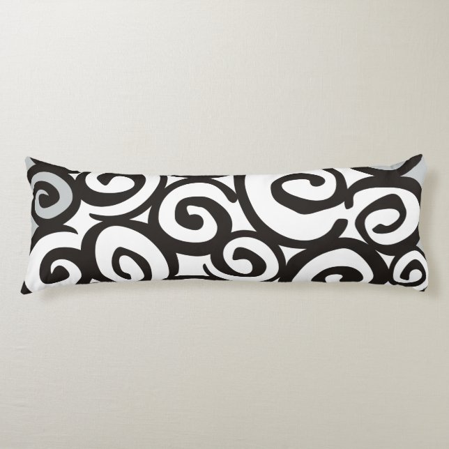 Spirals Pattern Black & White + your ideas Body Cushion (Front)