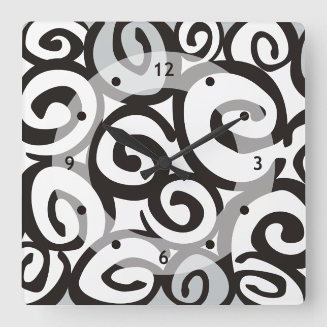 Spirals Pattern Black & White + your ideas Square Wall Clock (Front)
