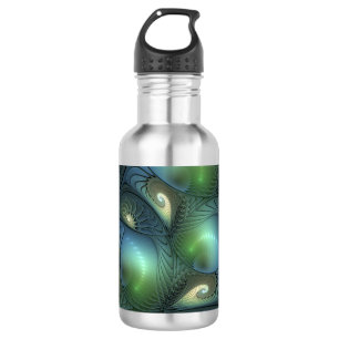 Spirals Teal Beige Green Abstract Fractal Art 532 Ml Water Bottle