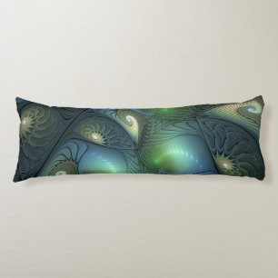 Spirals Teal Beige Green Abstract Fractal Art Body Cushion