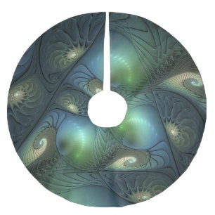 Spirals Teal Beige Green Abstract Fractal Art Brushed Polyester Tree Skirt