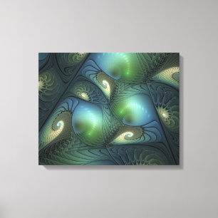Spirals Teal Beige Green Abstract Fractal Art Canvas Print