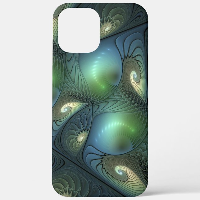 Spirals Teal Beige Green Abstract Fractal Art Case-Mate iPhone Case (Back)