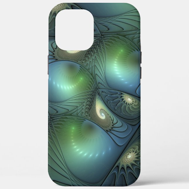 Spirals Teal Beige Green Abstract Fractal Art Case-Mate iPhone Case (Back)