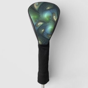 Spirals Teal Beige Green Abstract Fractal Art Golf Head Cover