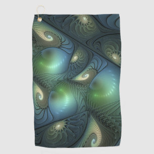 Spirals Teal Beige Green Abstract Fractal Art Golf Towel