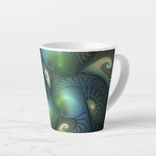 Spirals Teal Beige Green Abstract Fractal Art Latte Mug