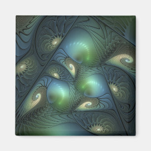 Spirals Teal Beige Green Abstract Fractal Art Magnet