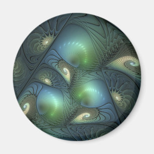 Spirals Teal Beige Green Abstract Fractal Art Magnet