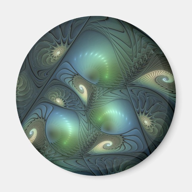 Spirals Teal Beige Green Abstract Fractal Art Magnet (Front)