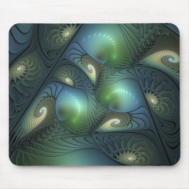 Spirals Teal Beige Green Abstract Fractal Art Mouse Mat (Front)