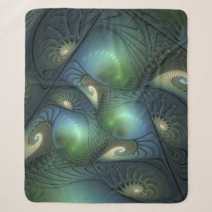 Spirals Teal Beige Green Abstract Fractal Art Sherpa Blanket