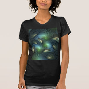 Spirals Teal Beige Green Abstract Fractal Art T-Shirt