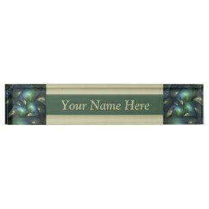Spirals Teal Beige Green Abstract Fractal Art Text Nameplate