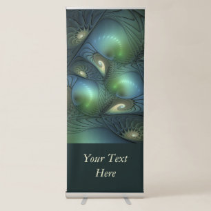 Spirals Teal Beige Green Abstract Fractal Art Text Retractable Banner