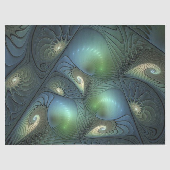 Spirals Teal Beige Green Abstract Fractal Art Tissue Paper (Front)