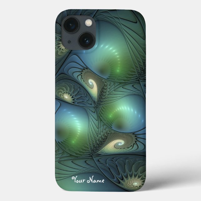 Spirals Teal Beige Green Abstract Fractal Name Case-Mate iPhone Case (Back)