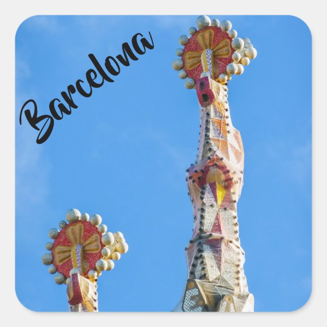 Spires of La Sagrada Familia in Barcelona, Spain Square Sticker (Front)