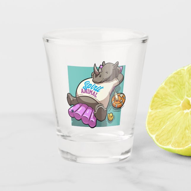 Spirit Animal Rhino Funny Rhinoceros Cartoon Shot Glass (Front)