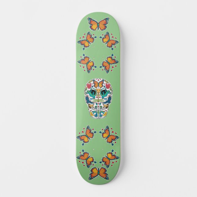 Spirit Animal Sugar Skull and Butterfly Skateboard (Front)