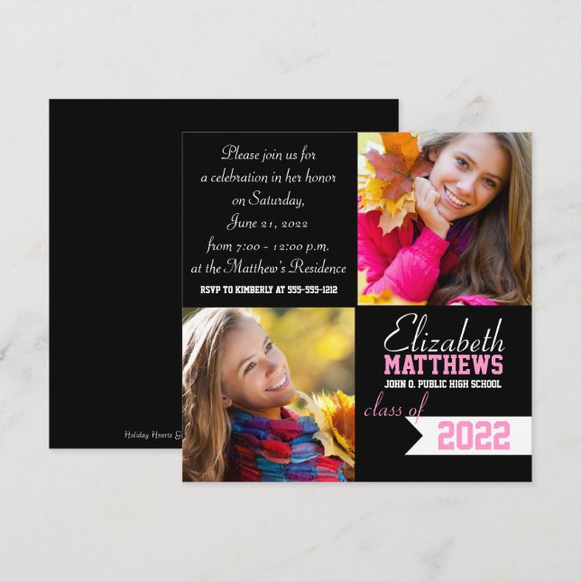 Spirit Banner Two Photo Graduation Invitation (Front/Back)