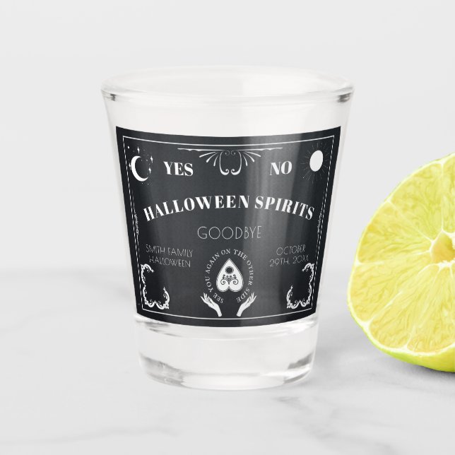 Spirit Board Celestial Black & White Halloween Shot Glass (Front)