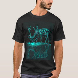 Spirit Elk Reflection Neon Forest Totem T-Shirt