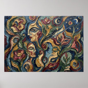 Spirit Faces Visionary Floral Poster
