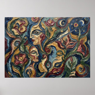 Spirit Faces Visionary Floral Poster