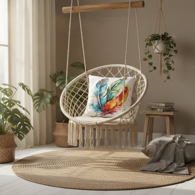 Spirit Feathers: Vibrant Watercolor Art Cushion (Creator Uploaded)