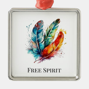 Spirit Feathers: Vibrant Watercolor Art Metal Tree Decoration