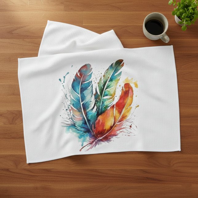 Spirit Feathers: Vibrant Watercolor Art Tea Towel (Creator Uploaded)