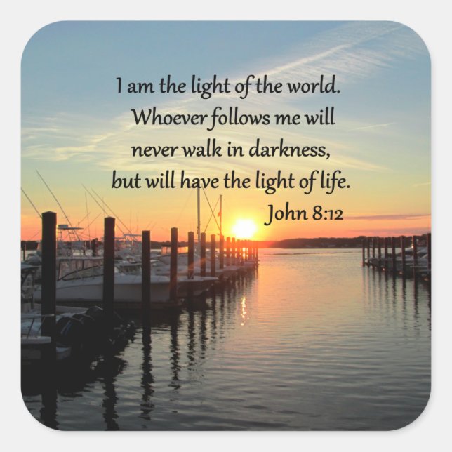 SPIRIT FILLED JOHN 8;12 SCRIPTURE DESIGN SQUARE STICKER (Front)