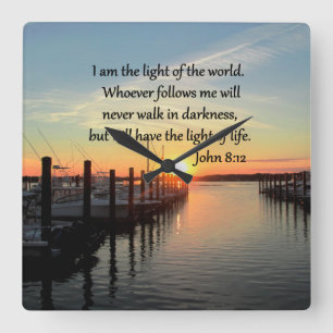 SPIRIT FILLED JOHN 8;12 SCRIPTURE DESIGN SQUARE WALL CLOCK