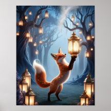 Spirit Fox Lantern Wall Art – Mystical Forest