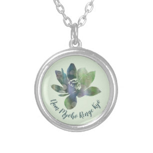 Spirit Green Circle Lotus Flower Nam Myoho Renge Silver Plated Necklace