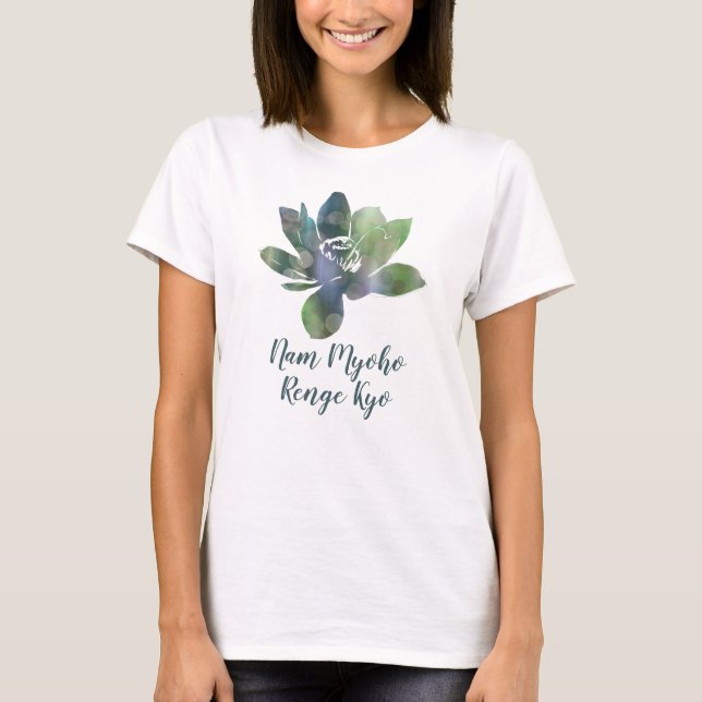 Spirit Green Circle Lotus Flower Nam Myoho Renge T-Shirt (Front)