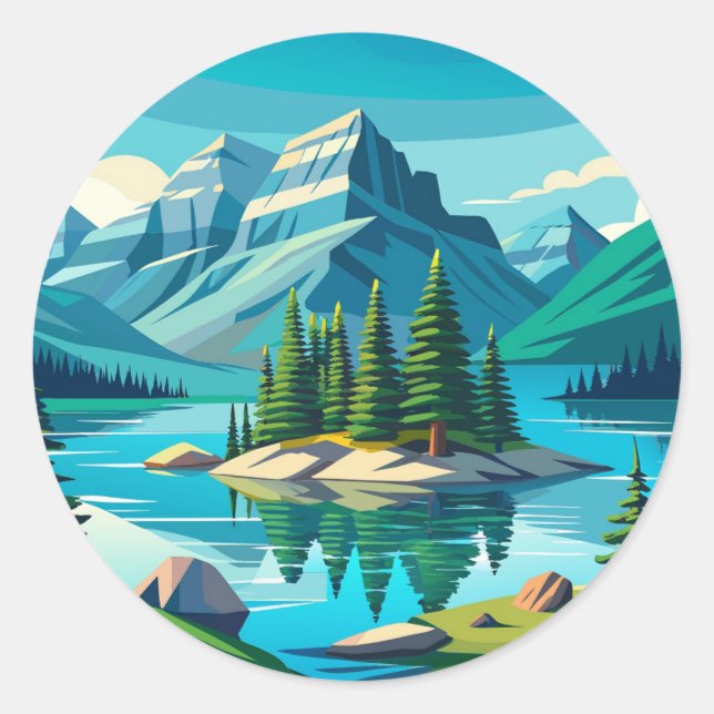 Spirit Island Maligne Lake Landscape Classic Round Sticker (Front)