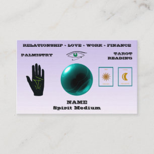 Spirit Medium, Green Crystal Ball, Palmistry,Tarot Business Card