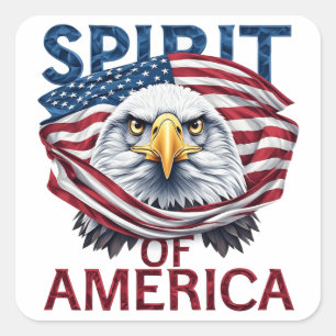 Spirit of America American Flag Patriotic Square Sticker