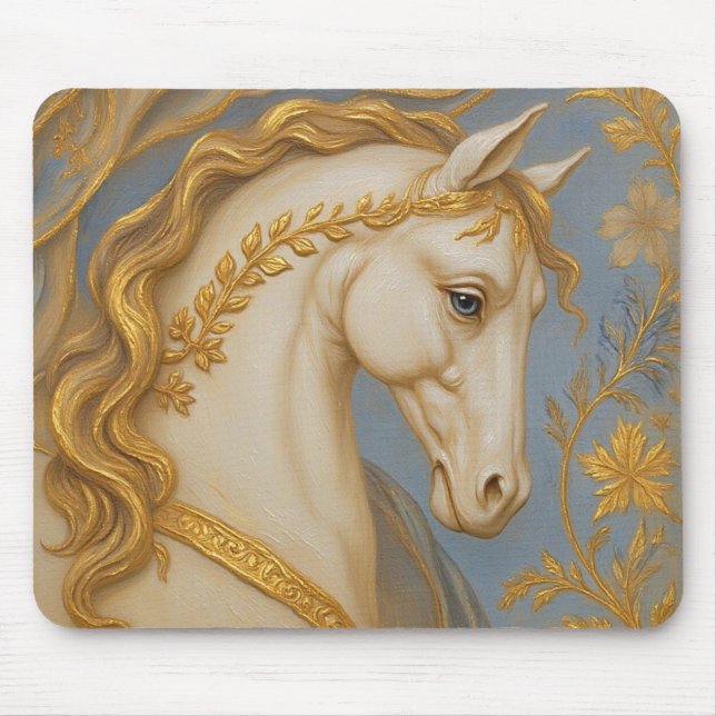 Spirit of Gold – Majestic White Stallion Art Mouse Mat (Front)