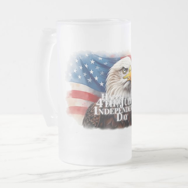 Spirit of Independence Frosted Glass Beer Mug (Front Left)