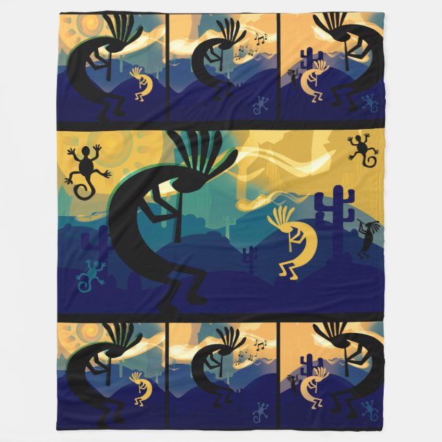 Spirit of Kokopelli Desert Landscape Large Fleece Blanket (Front)