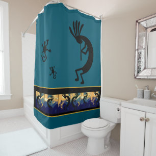 Spirit of Kokopelli Desert Landscape Teal Shower Curtain
