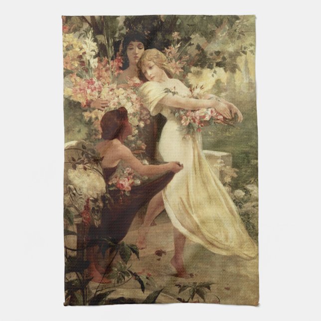 Spirit Of Spring by Alphonse Mucha Tea Towel (Vertical)