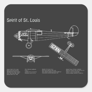 Spirit of St. Louis - Aeroplane Blueprint Plans PD Square Sticker