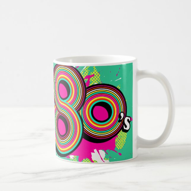 "Spirit of the 80's" girls pink mint retro mug (Right)